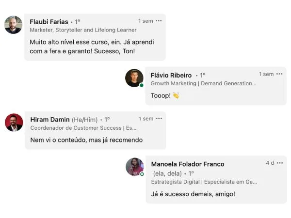 depoimentos no LinkedIn