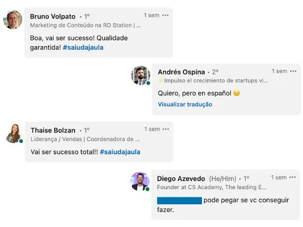 depoimentos no LinkedIn